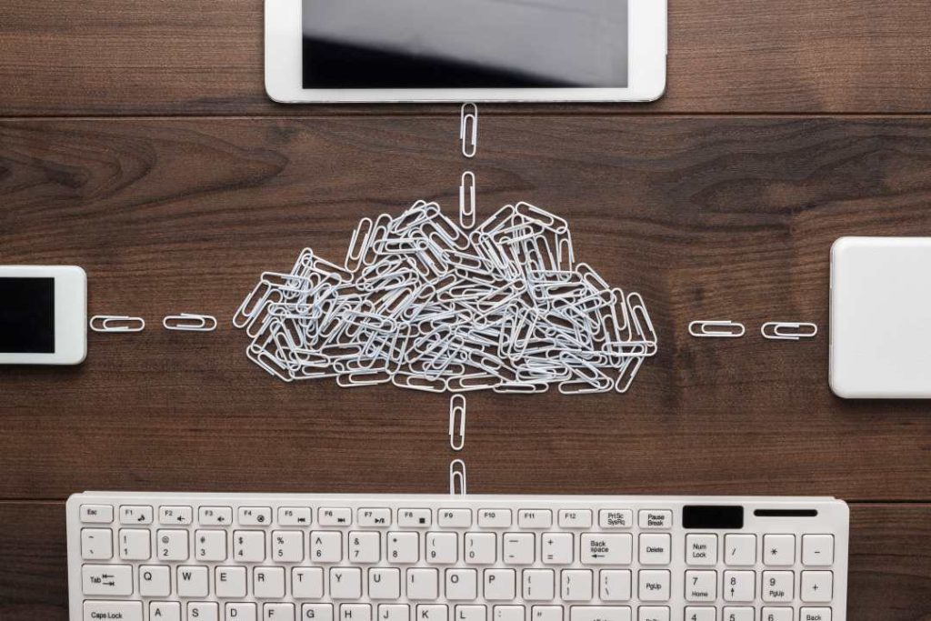 cloud manages services, paperclips connecting devices